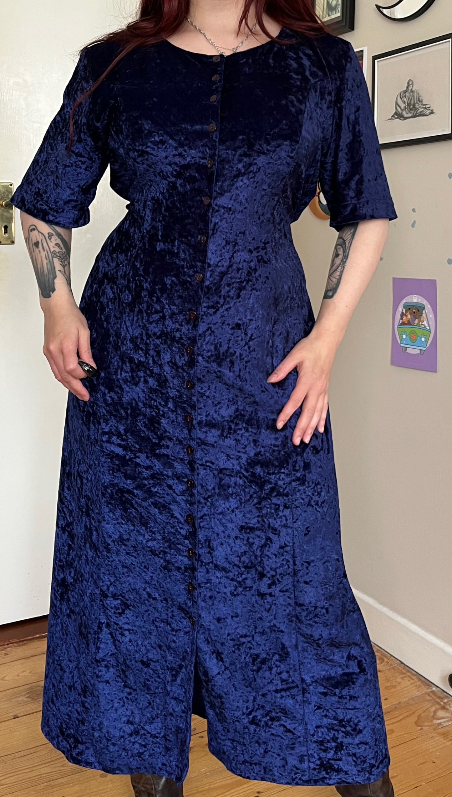 Blue Velvet Dress UK 16