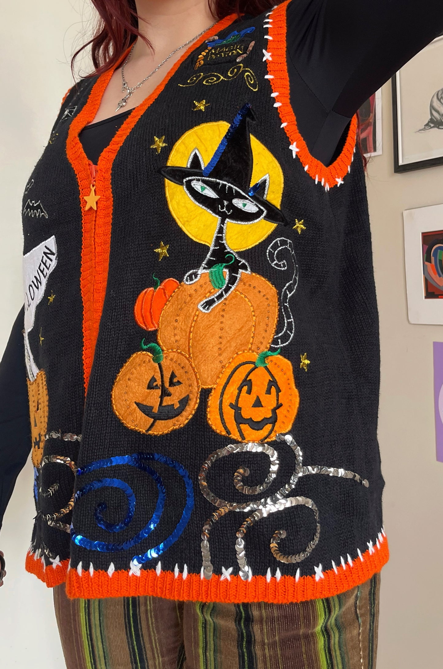Something Wicked 1990s Halloween Sweater Vest L