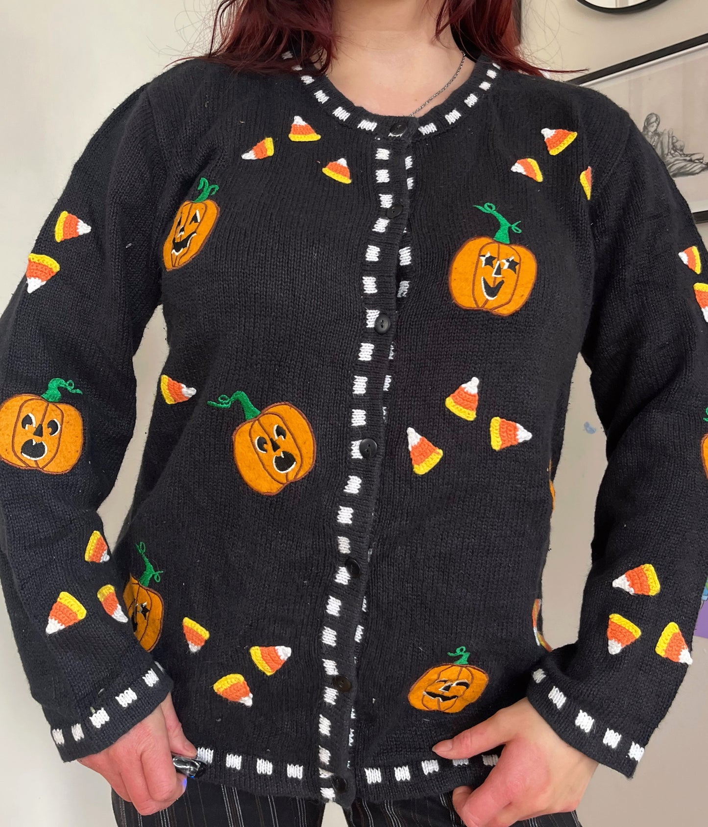 Candy Corn 1990s Halloween Cardigan M/L