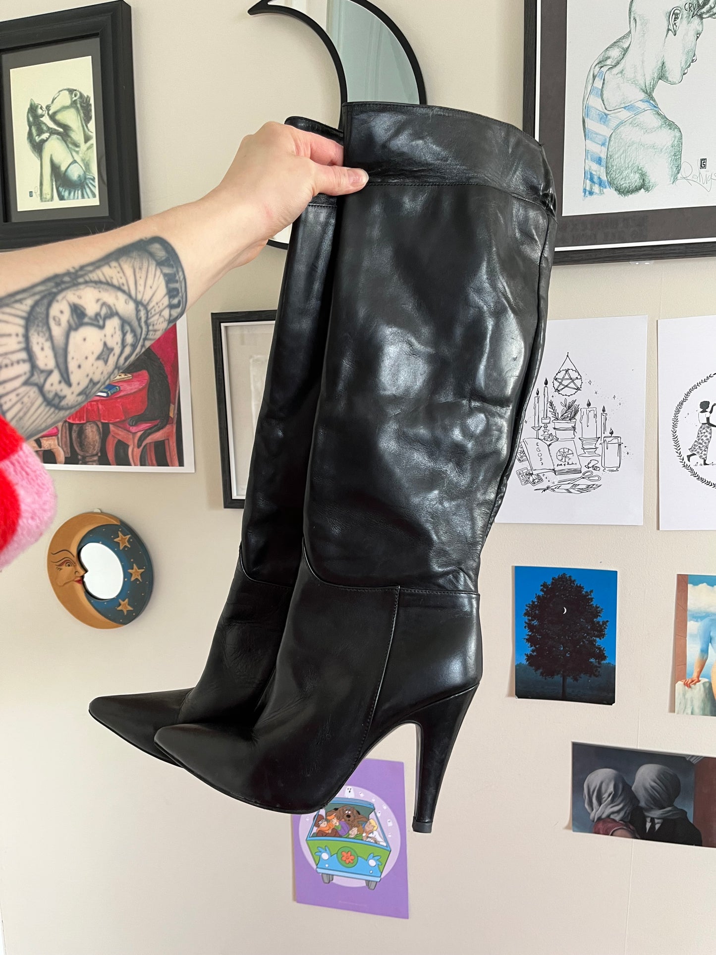 1990s Black Leather Boots UK 4/ EU 37