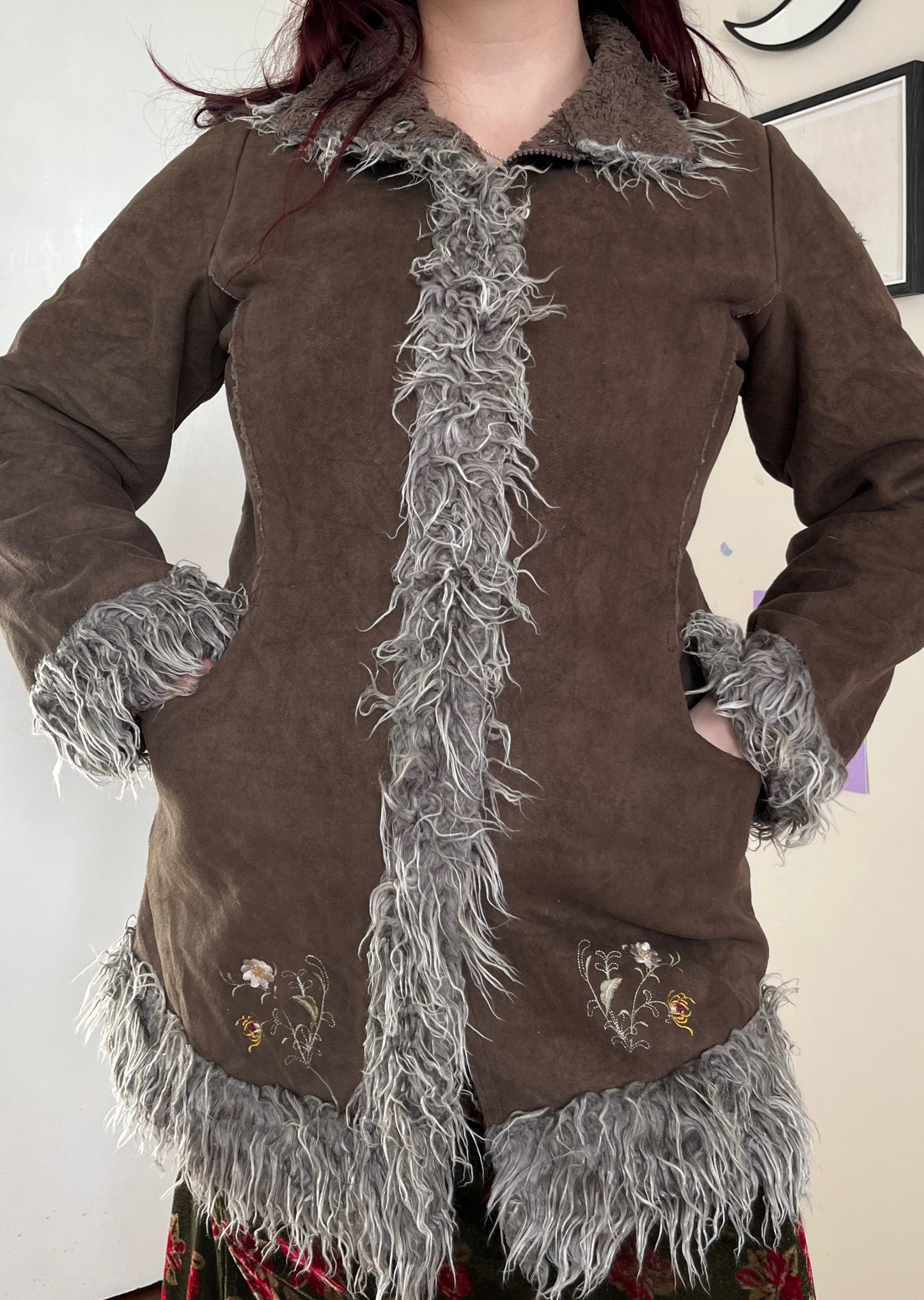 Brown Embroidered Afghan Coat - Size S/M