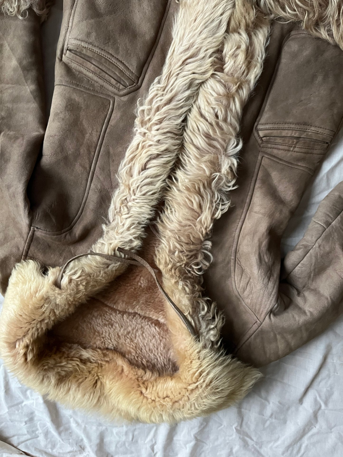 Tan Shearling Afghan Coat - Size M