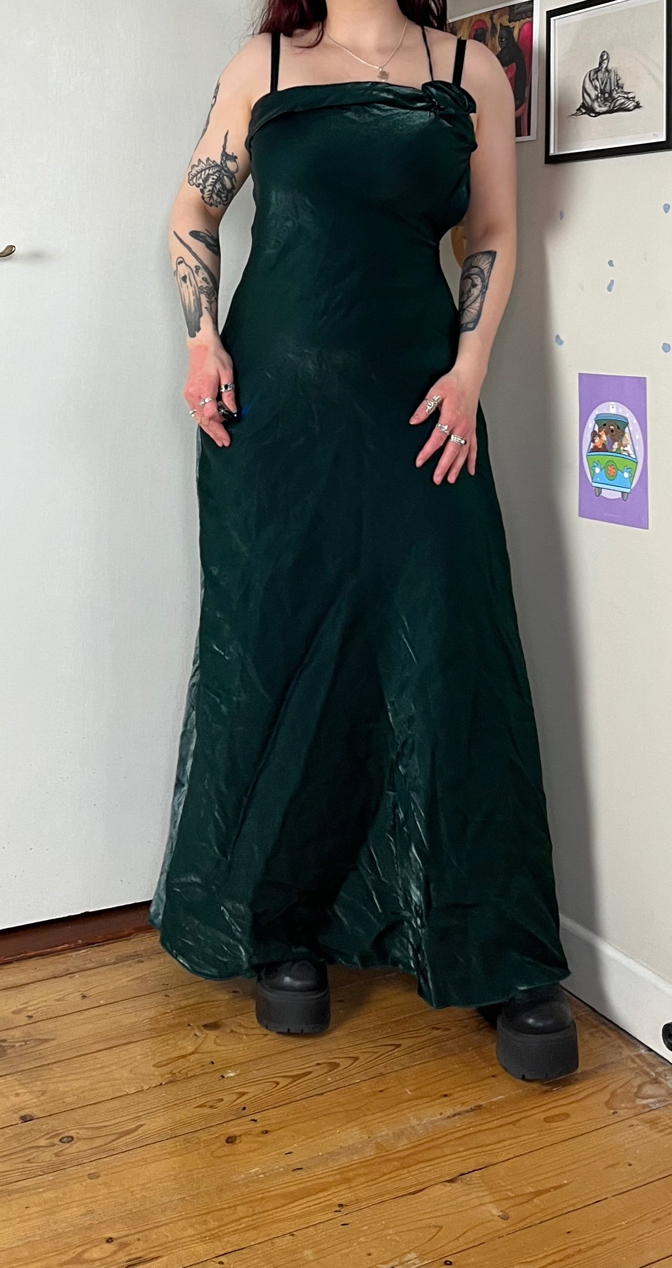 Green Satin Evening Dress - UK 10