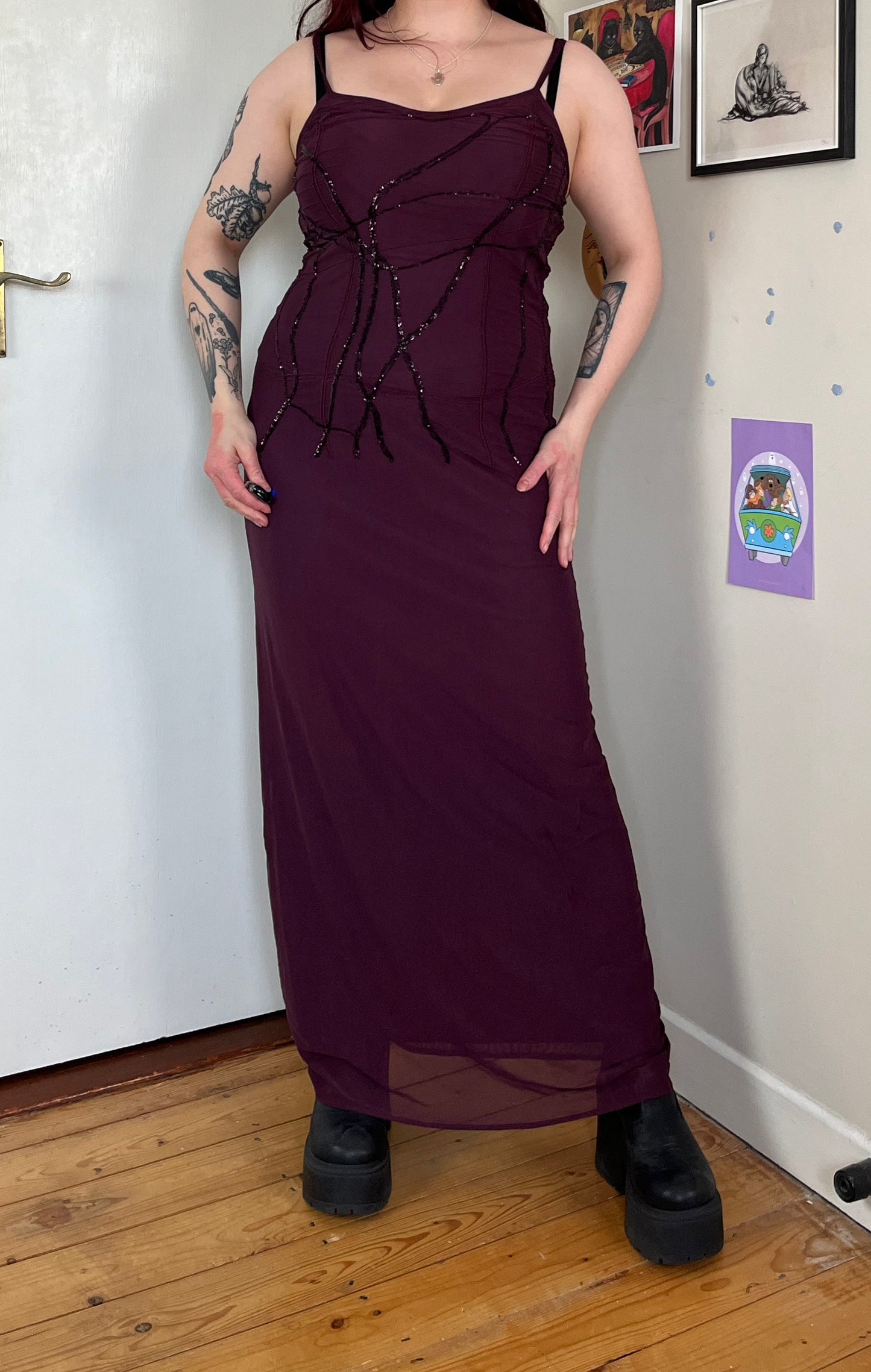Purple Mesh Maxi Dress - UK 10
