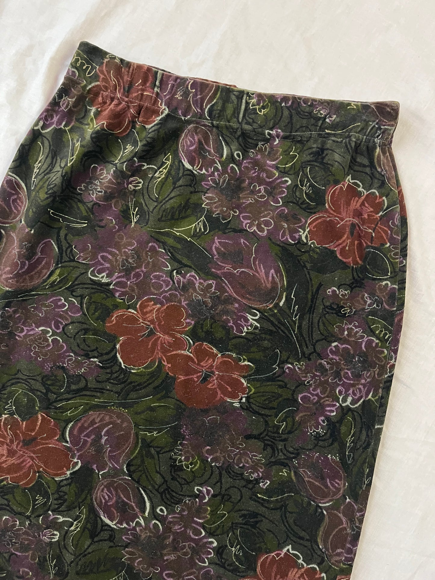 Floral Velvet Midi Skirt UK 8-10