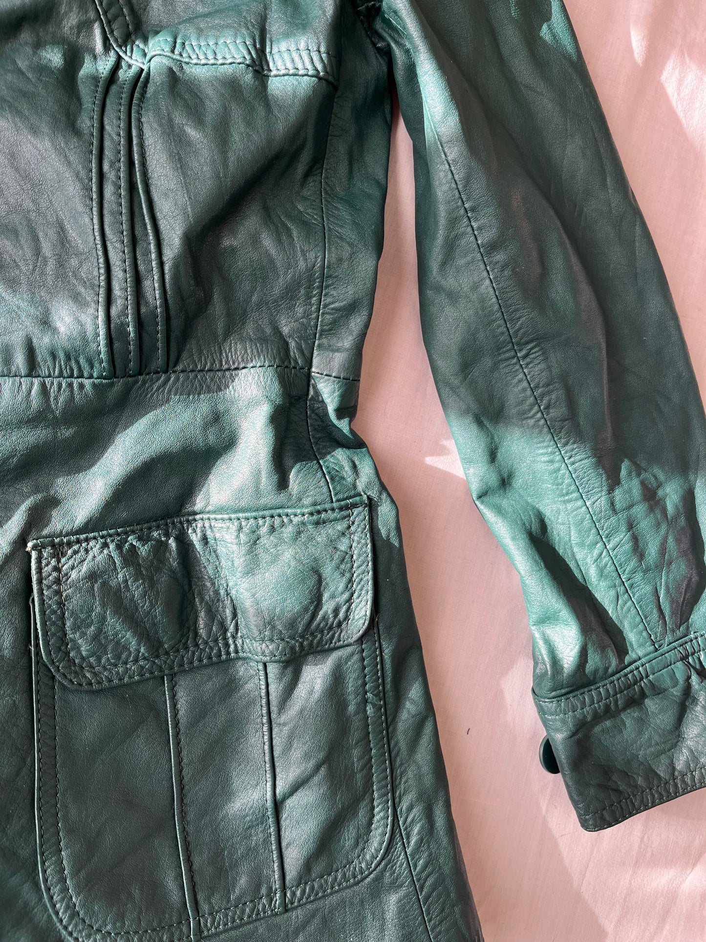 Green Leather Jacket - Size S
