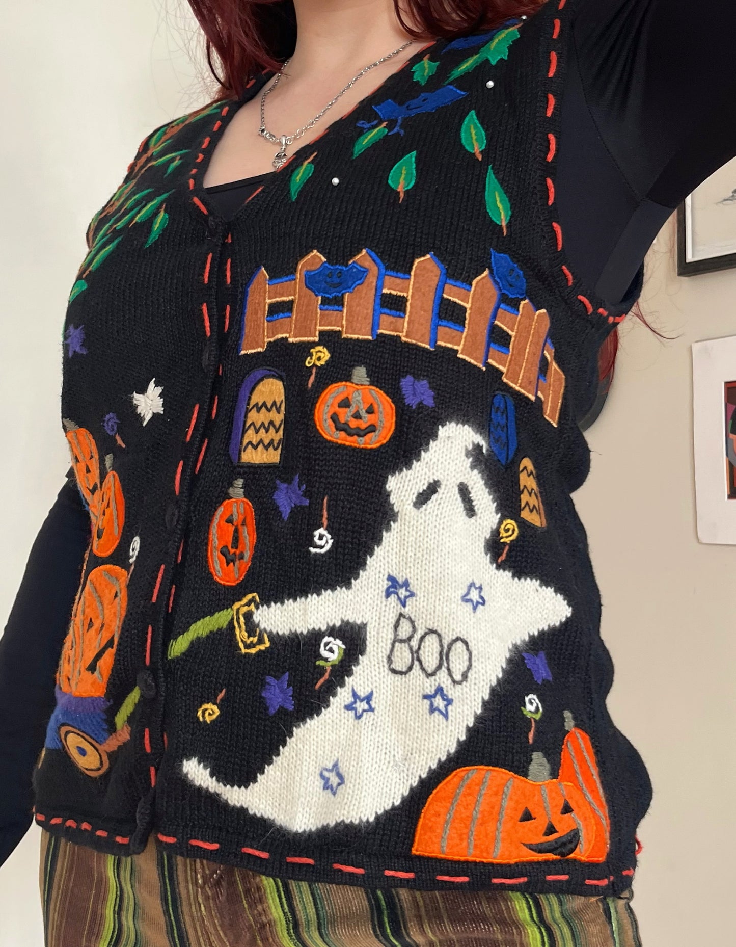 Pumpkin Patch 1990s Halloween Sweater Vest M