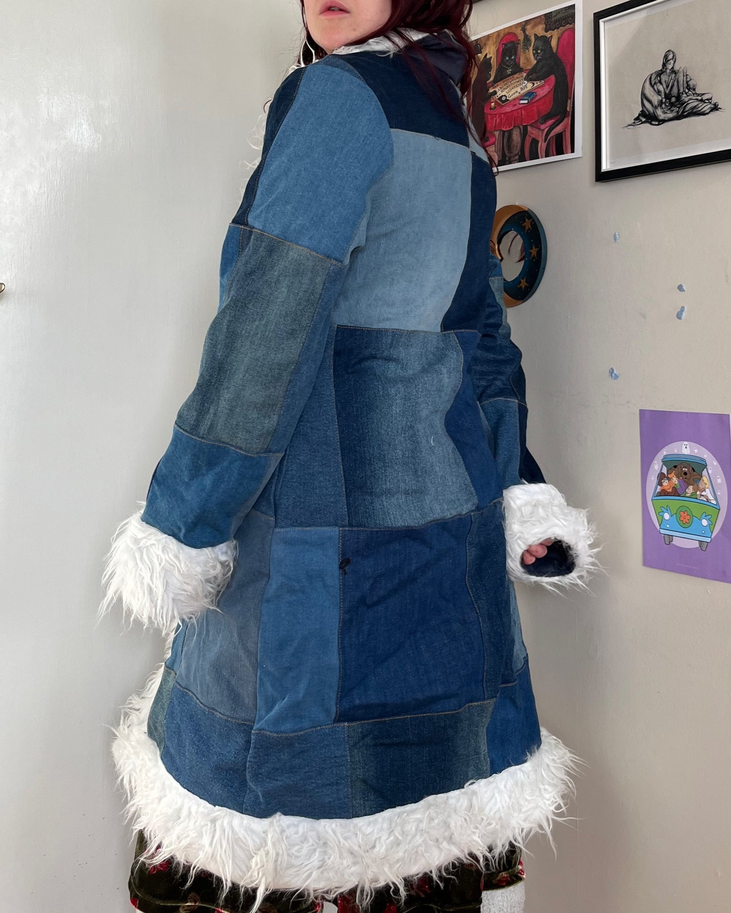 Recycled Denim Afghan Coat - Size M