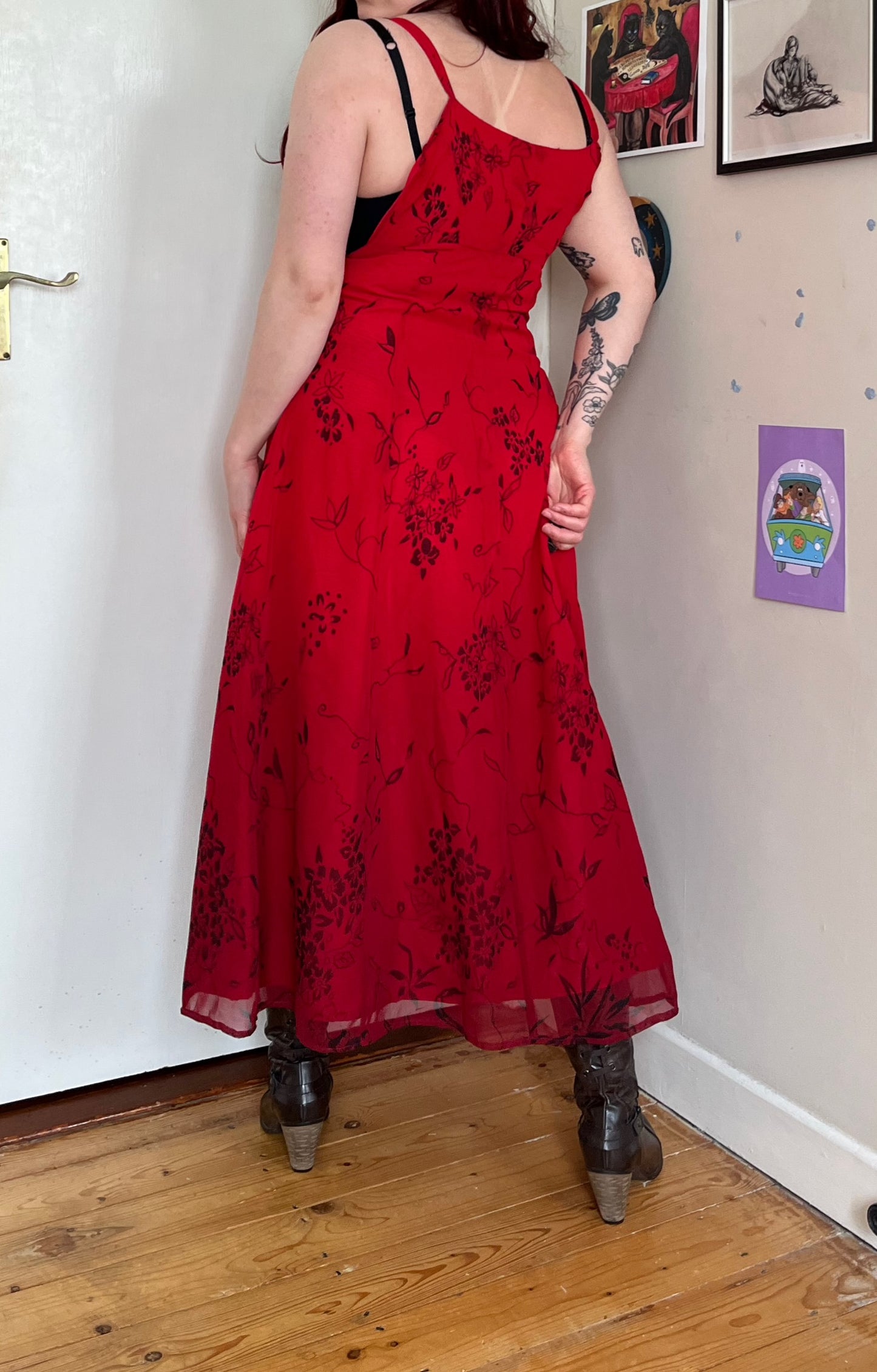 Red Floral Dress UK 10