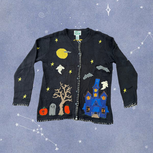 Haunted House 1990s Halloween Cardigan S/M