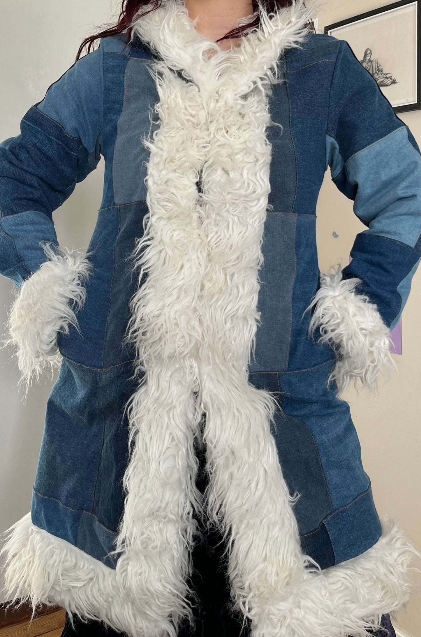 Recycled Denim Afghan Coat - Size S