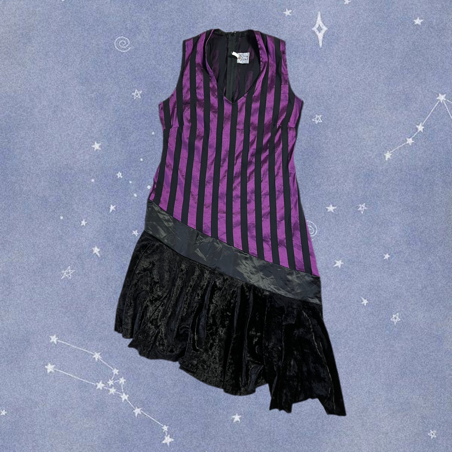 Stripe And Velvet Dress - UK 12