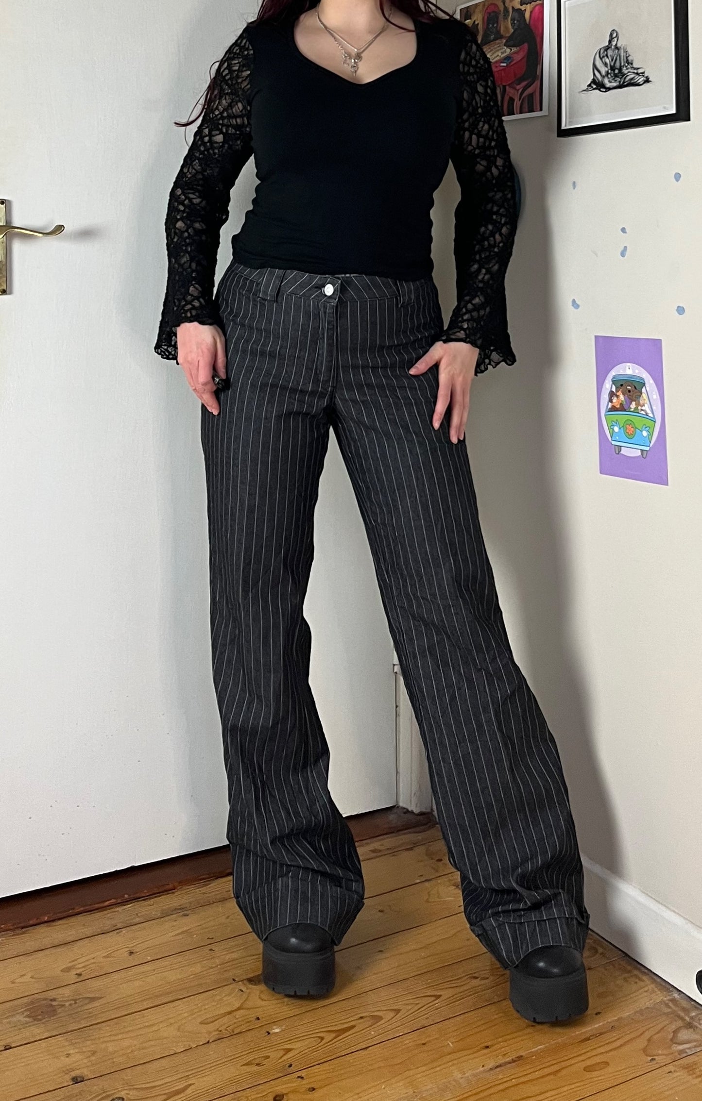 Grey Striped Jeans UK 12