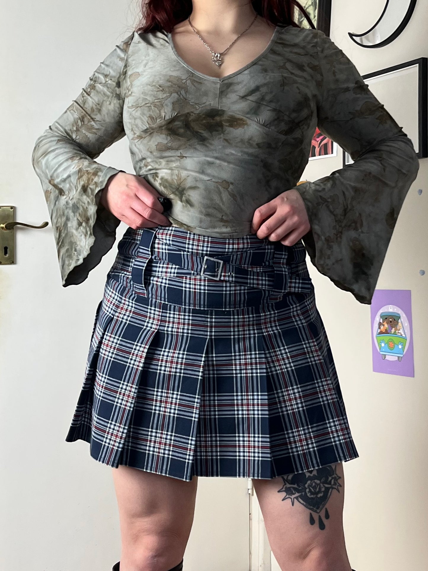 Blue Tartan Mini Skirt UK 12