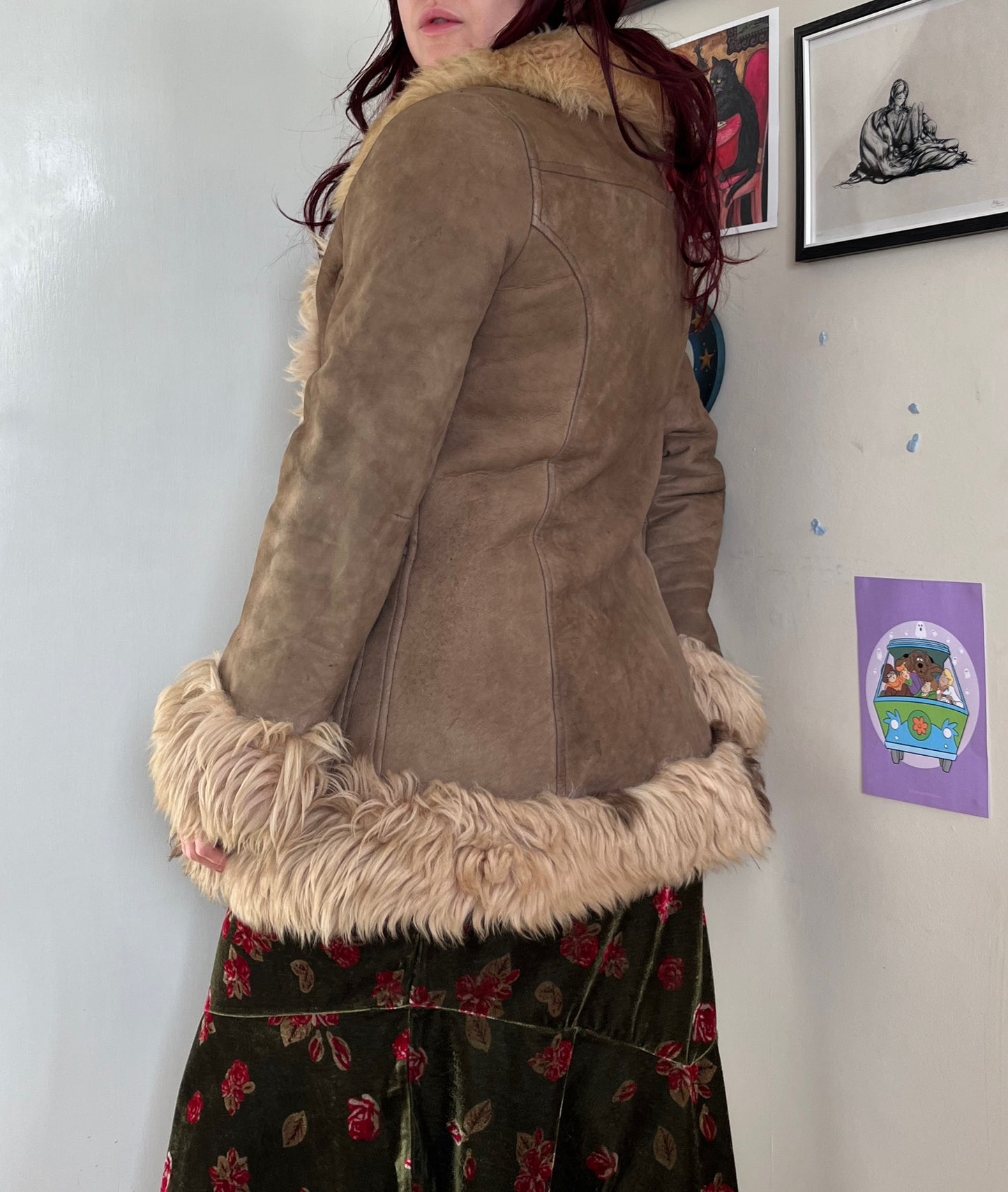 Tan Shearling Afghan Coat - Size M