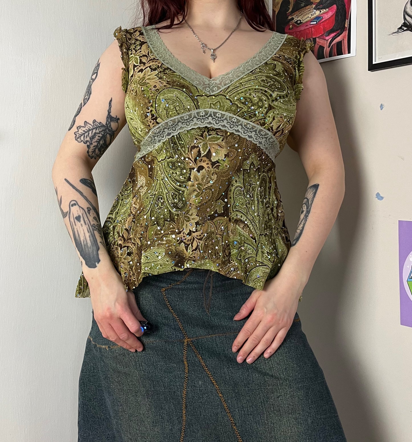 Green Sequined Top UK 8-10