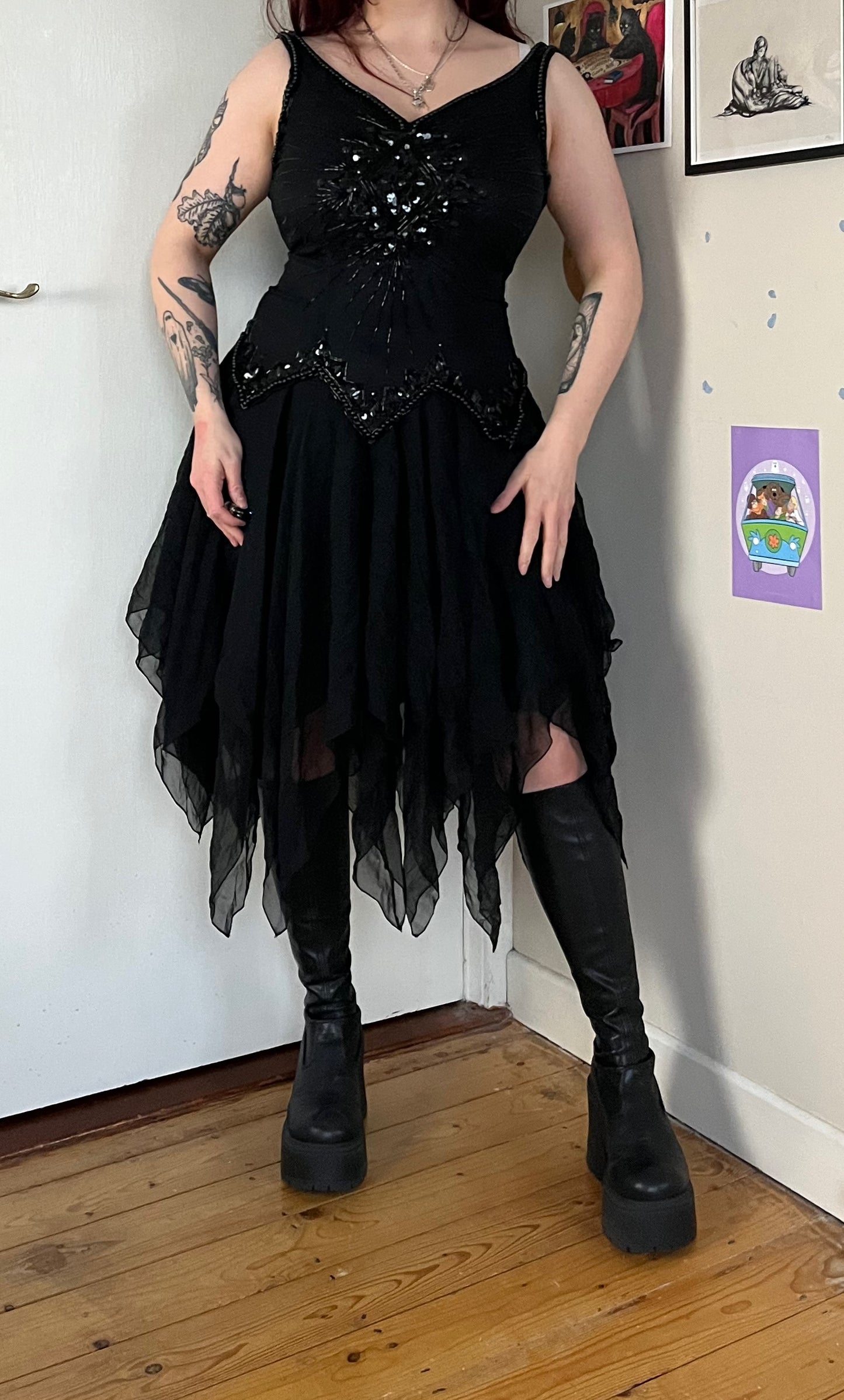 Black Beaded Dress UK 12