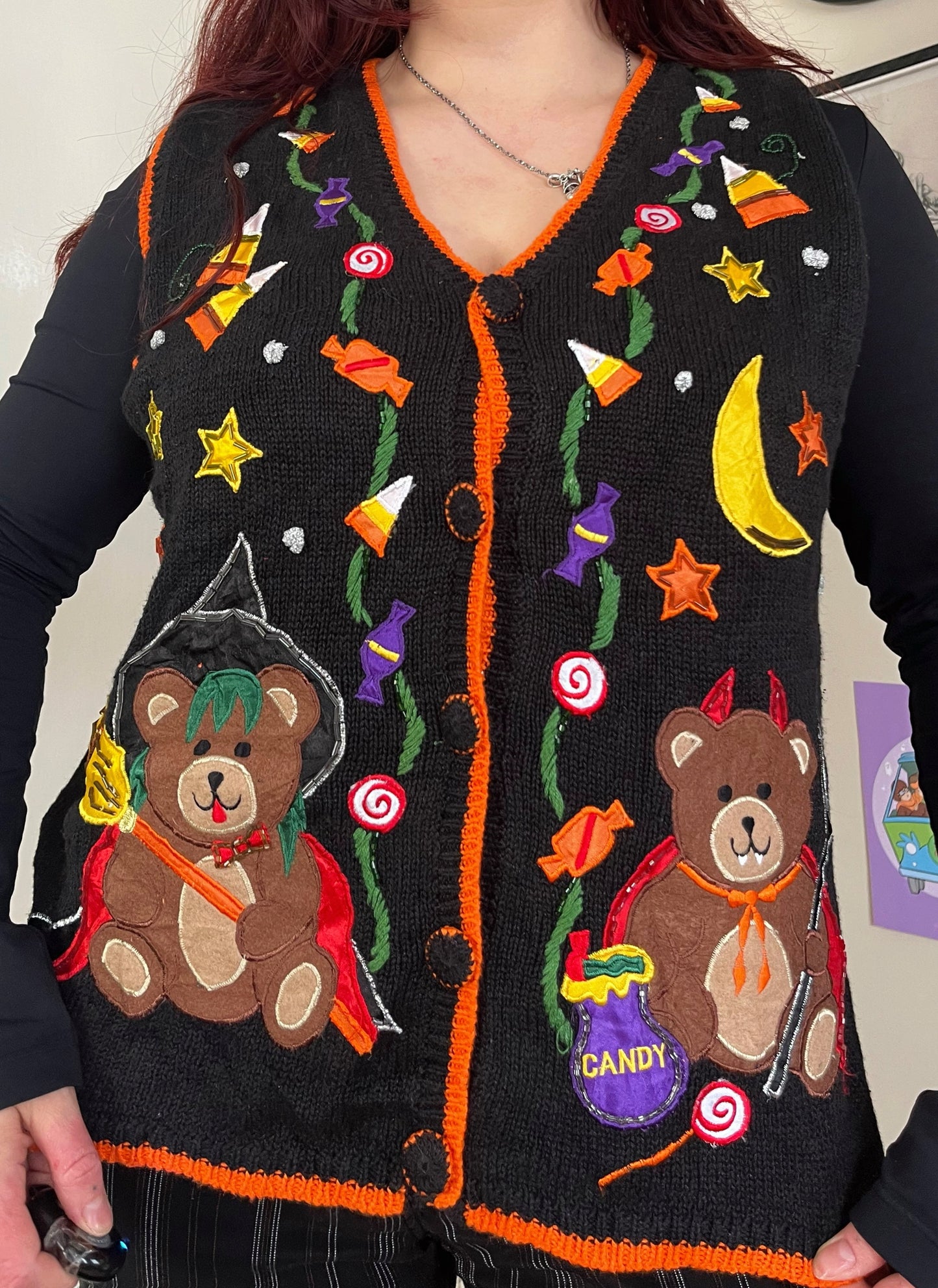 After Midnight 1990s Halloween Sweater Vest L