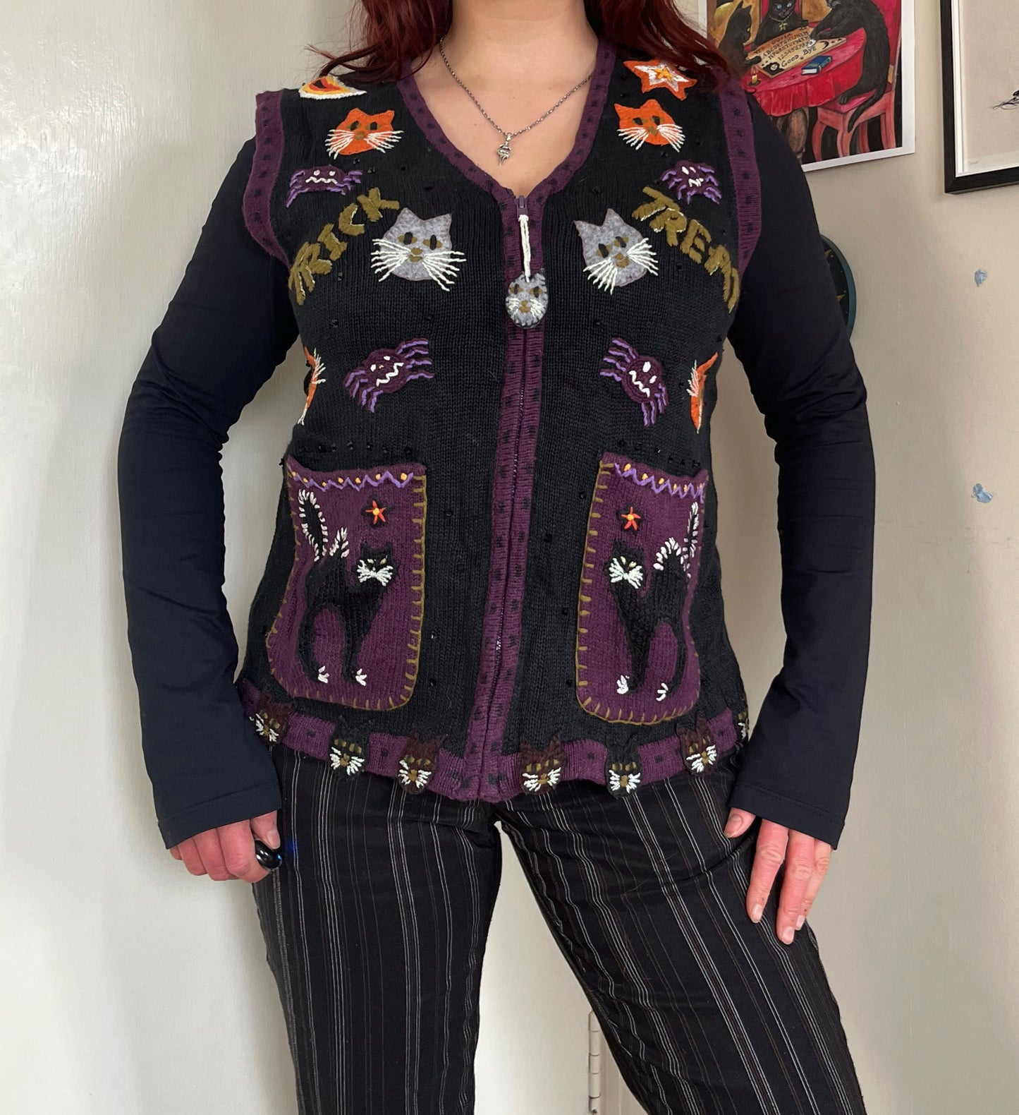 Trick or Treat 1990s Halloween Sweater Vest M/L