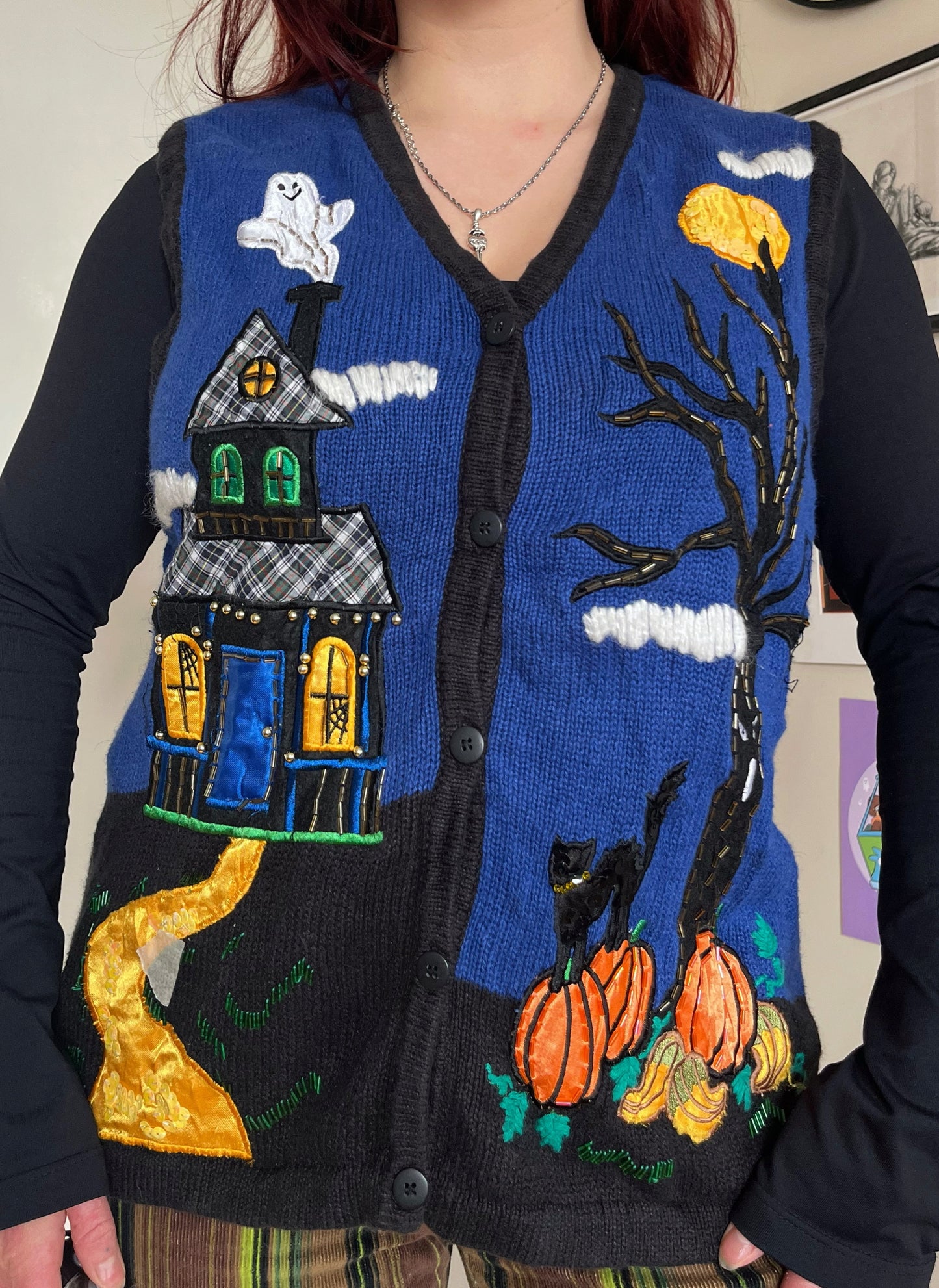 After Midnight 1990s Halloween Sweater Vest M