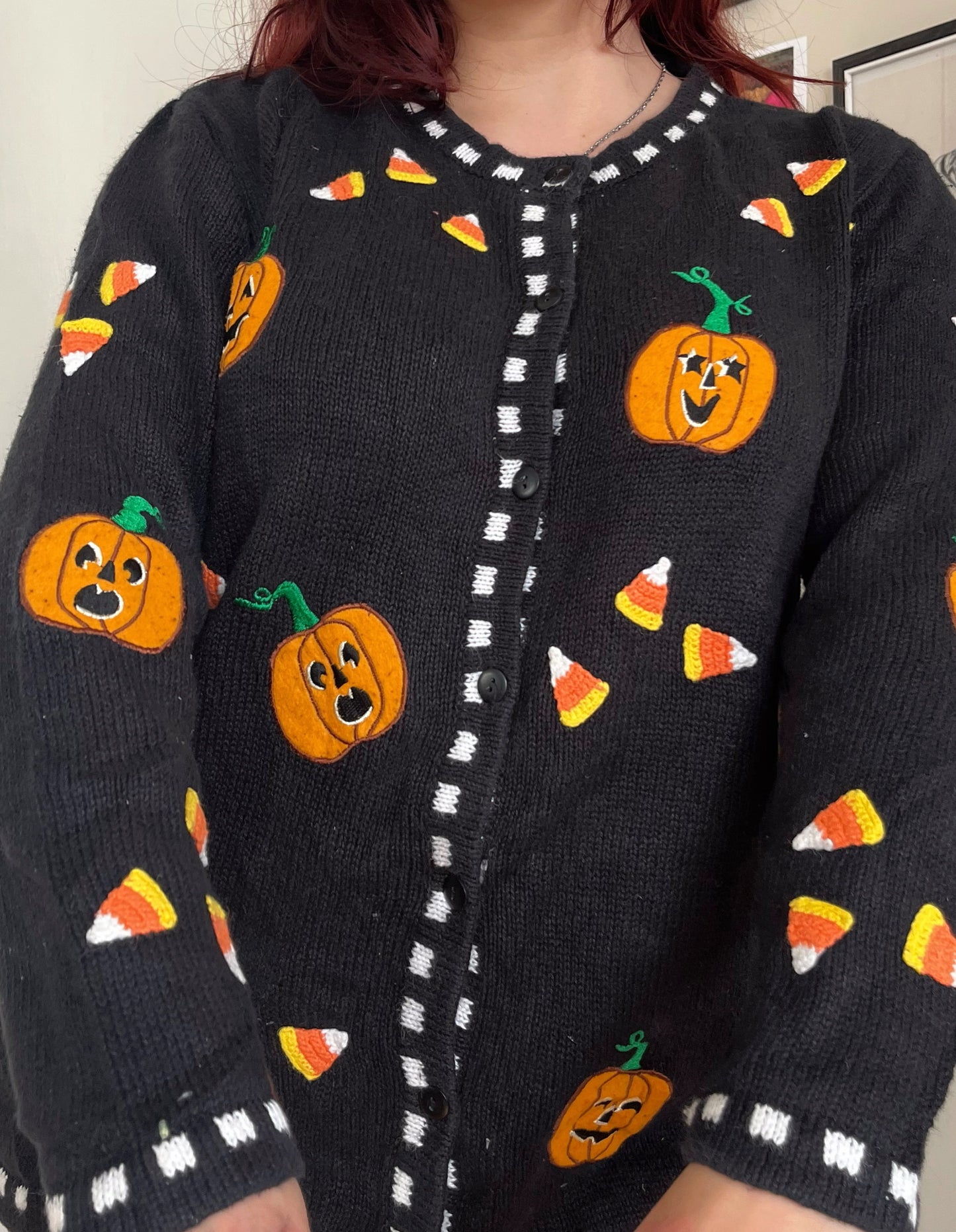Candy Corn 1990s Halloween Cardigan M/L