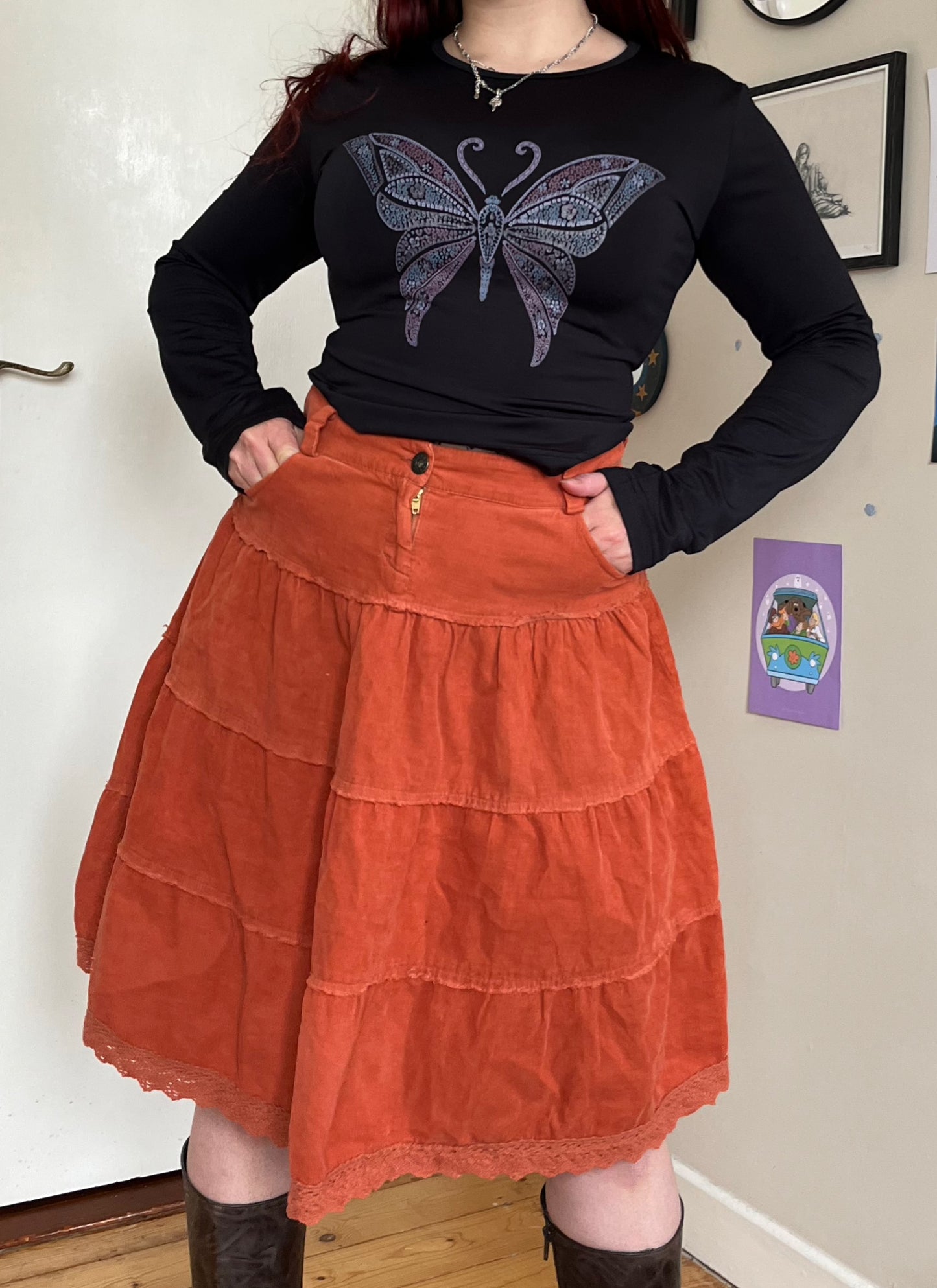 Coral Pink Corduroy Skirt UK 12