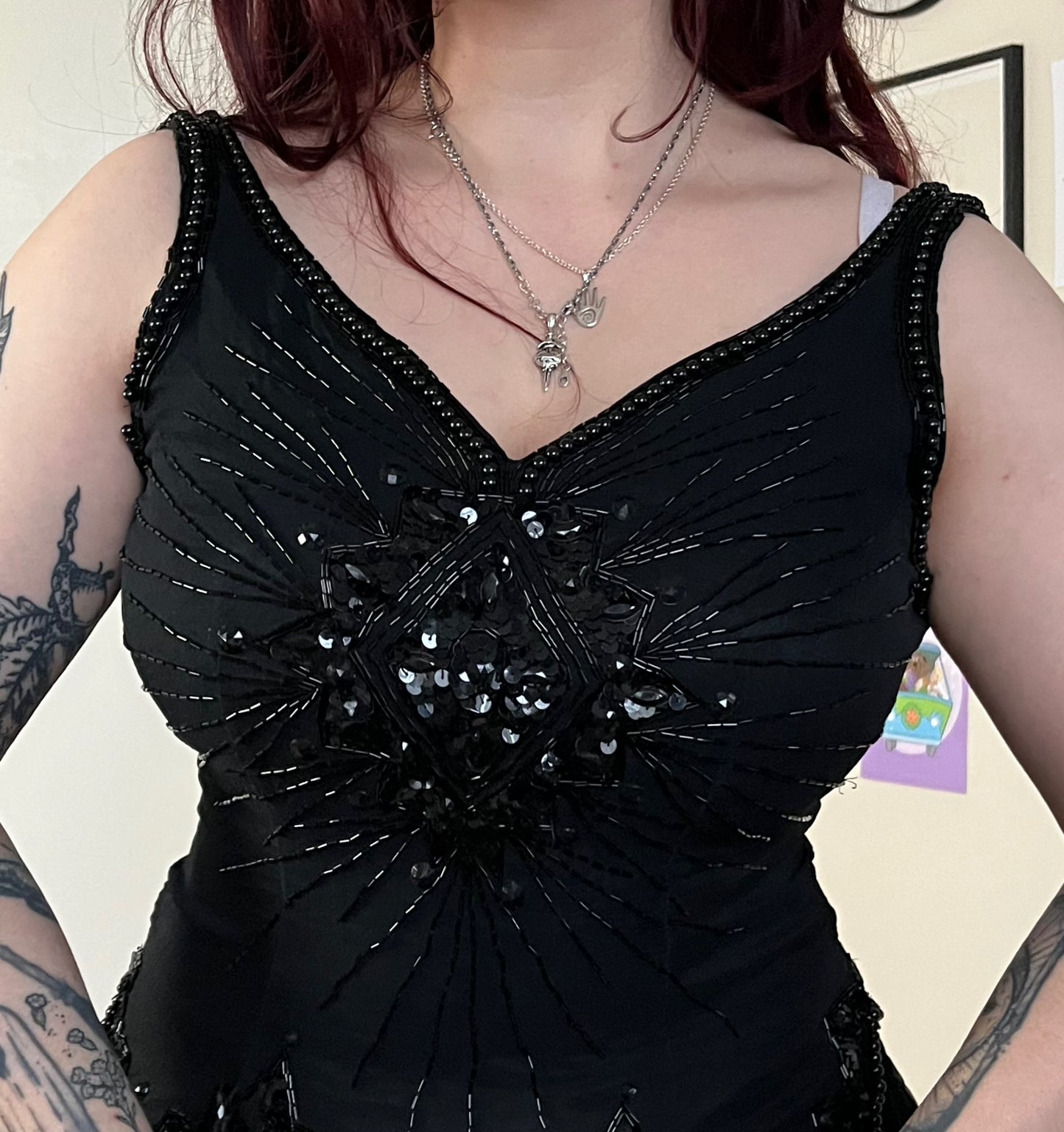 Black Beaded Dress UK 12