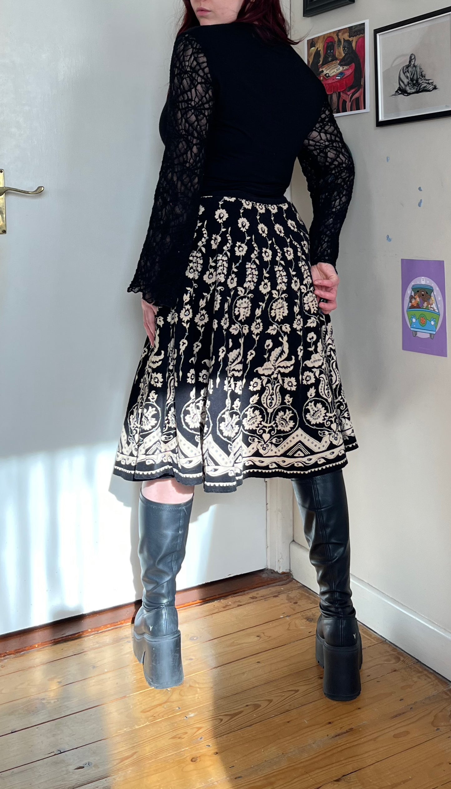 Black Corduroy Skirt UK 8