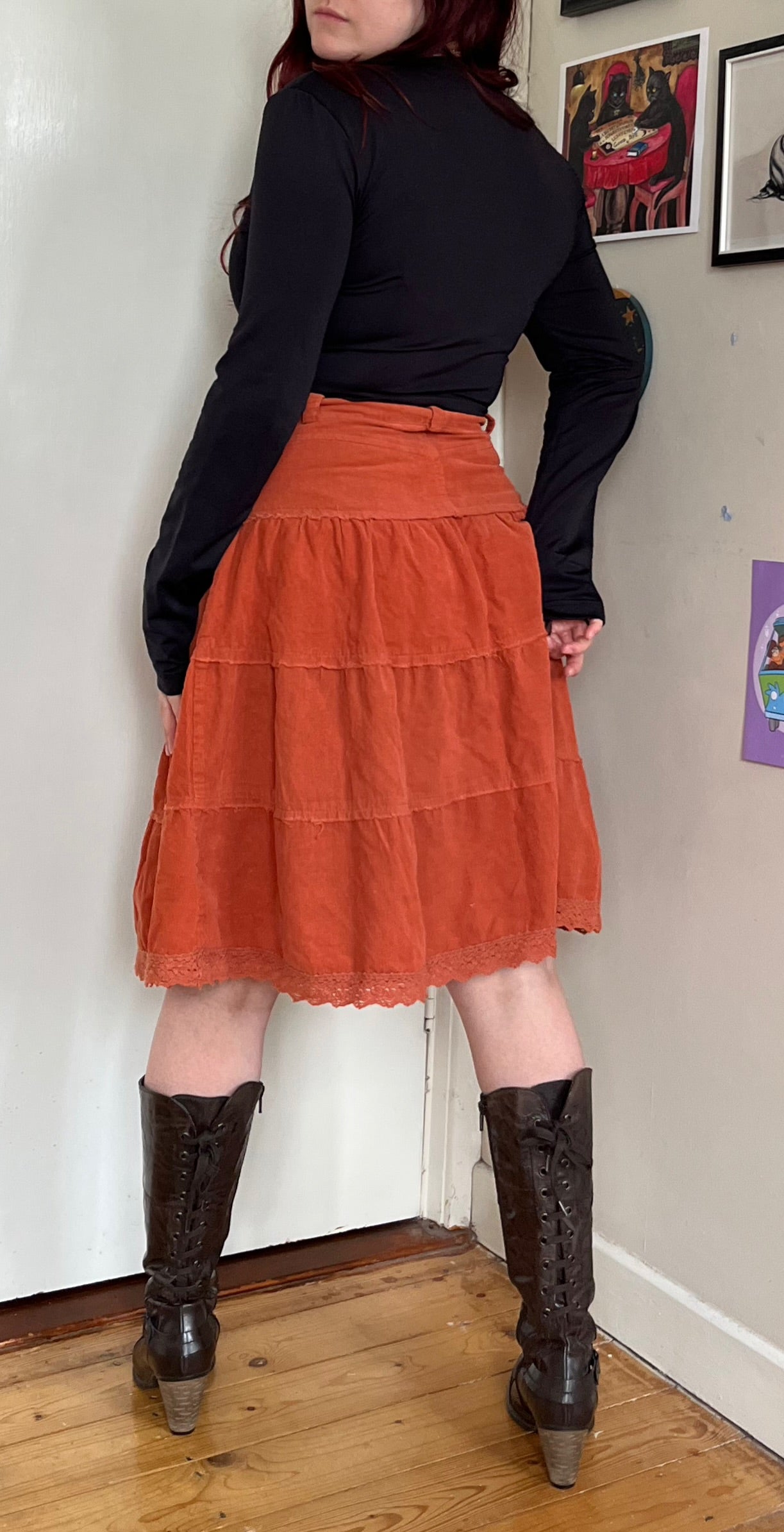 Coral Pink Corduroy Skirt UK 12