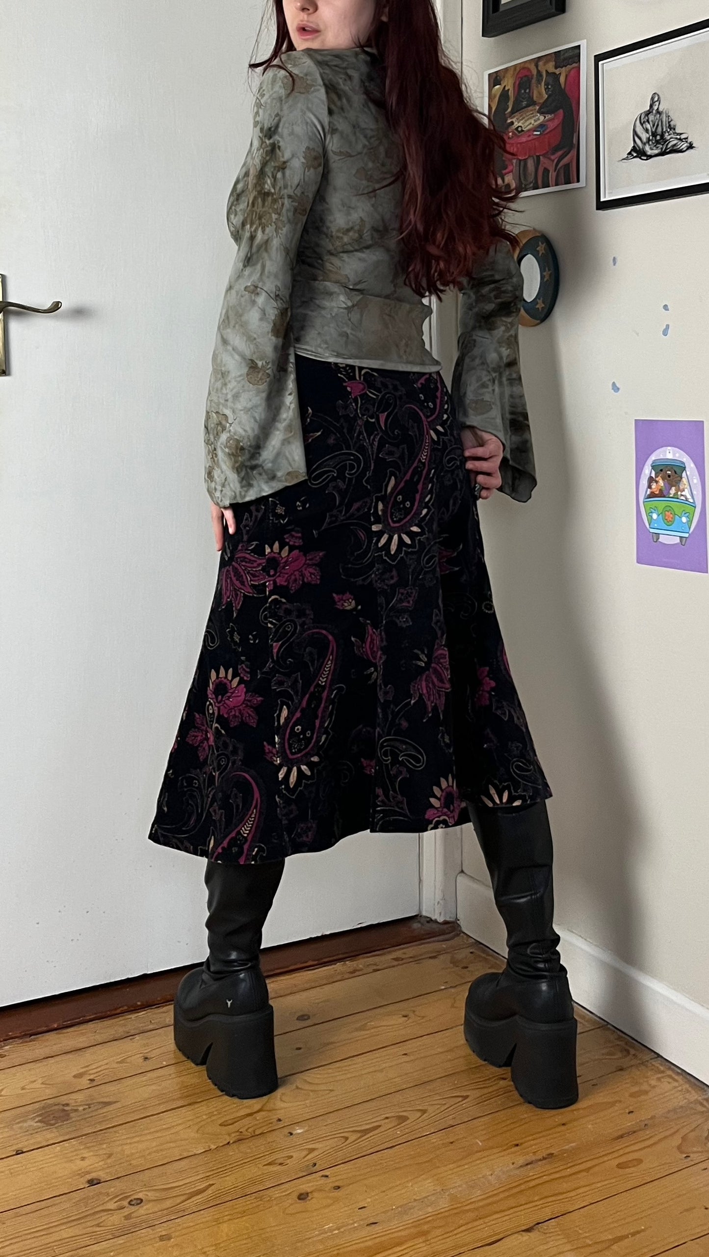 Floral Corduroy Skirt UK 10