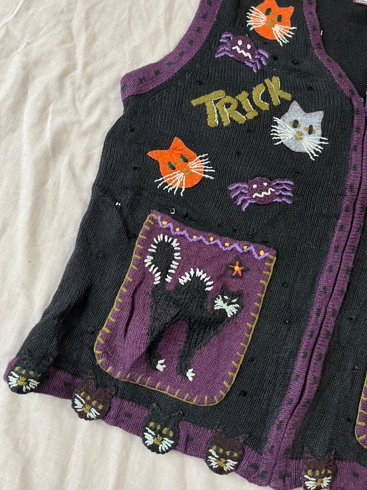 Trick or Treat 1990s Halloween Sweater Vest M/L