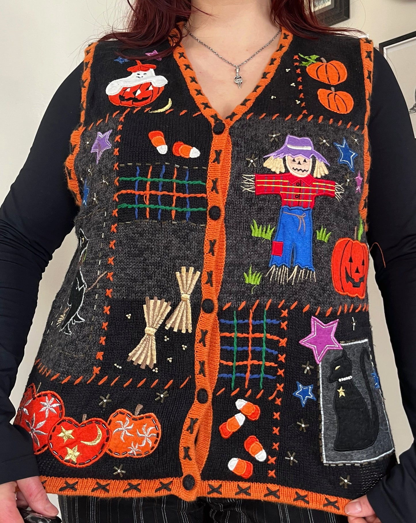Sleepy Hollow 1990s Halloween Sweater Vest L