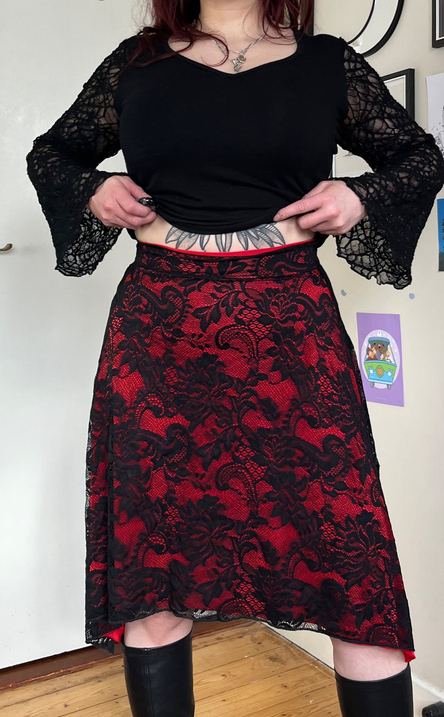 Red/Black Lace Skirt UK 6-10