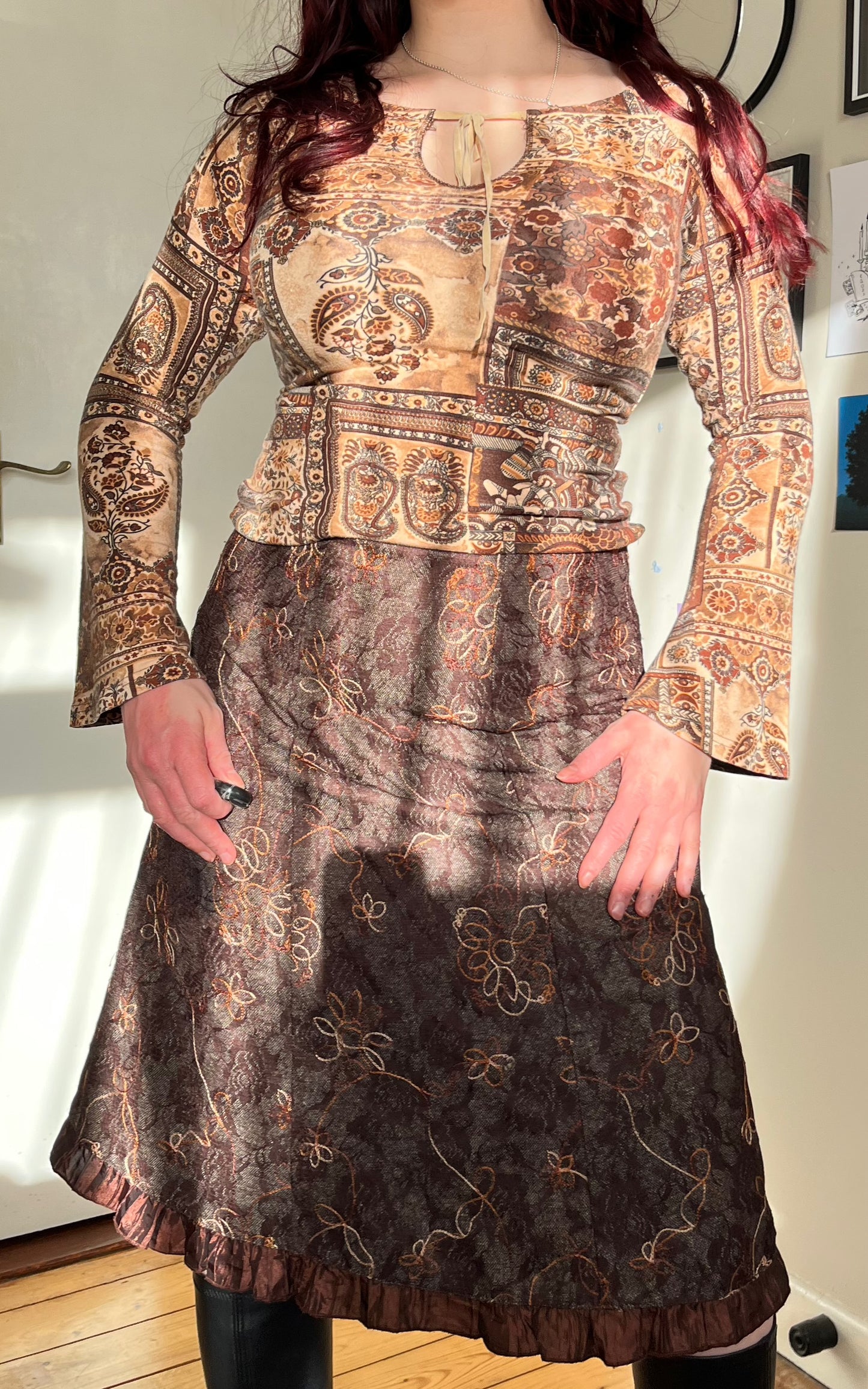 Brown Lacey Midi Skirt - UK 8