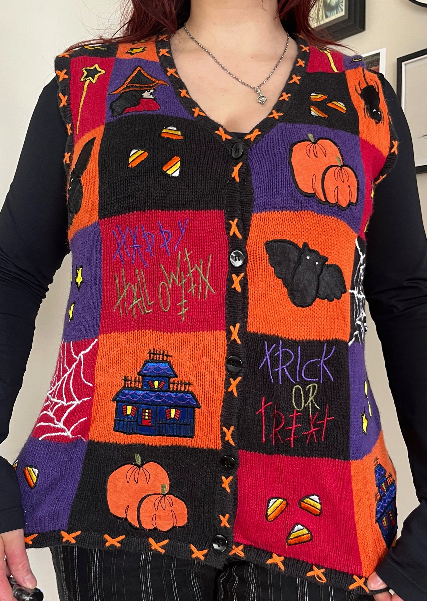 Toil and Trouble 1990s Halloween Sweater Vest M/L