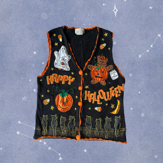 Happy Halloween 1990s Halloween Sweater Vest S