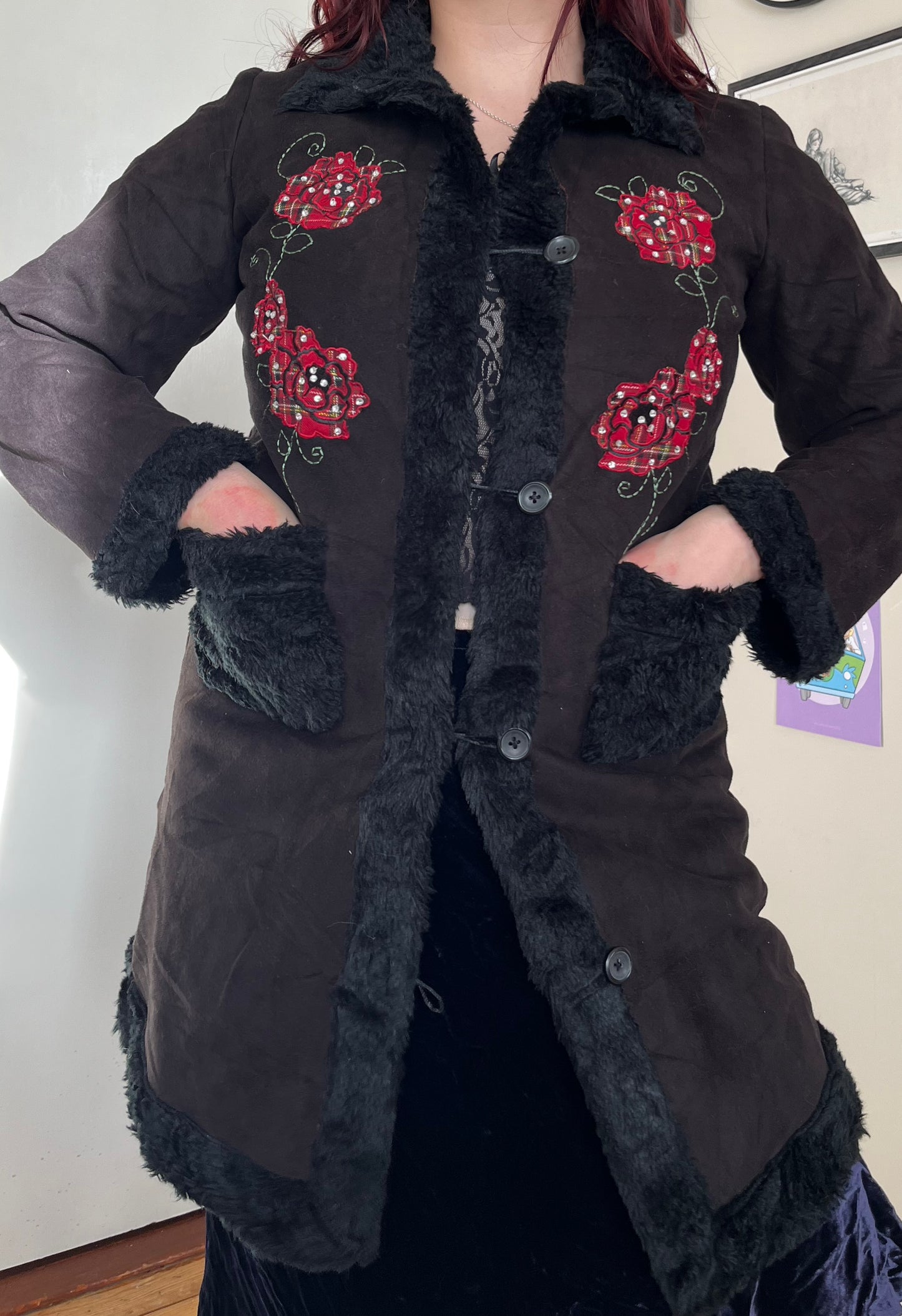 Black Embroidered Afghan Coat - Size S