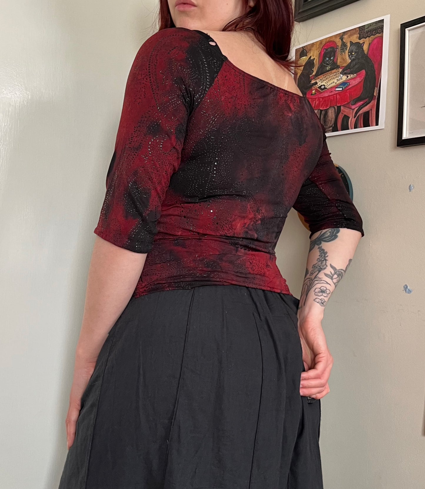 Red/Black Pattern Top UK 8-10
