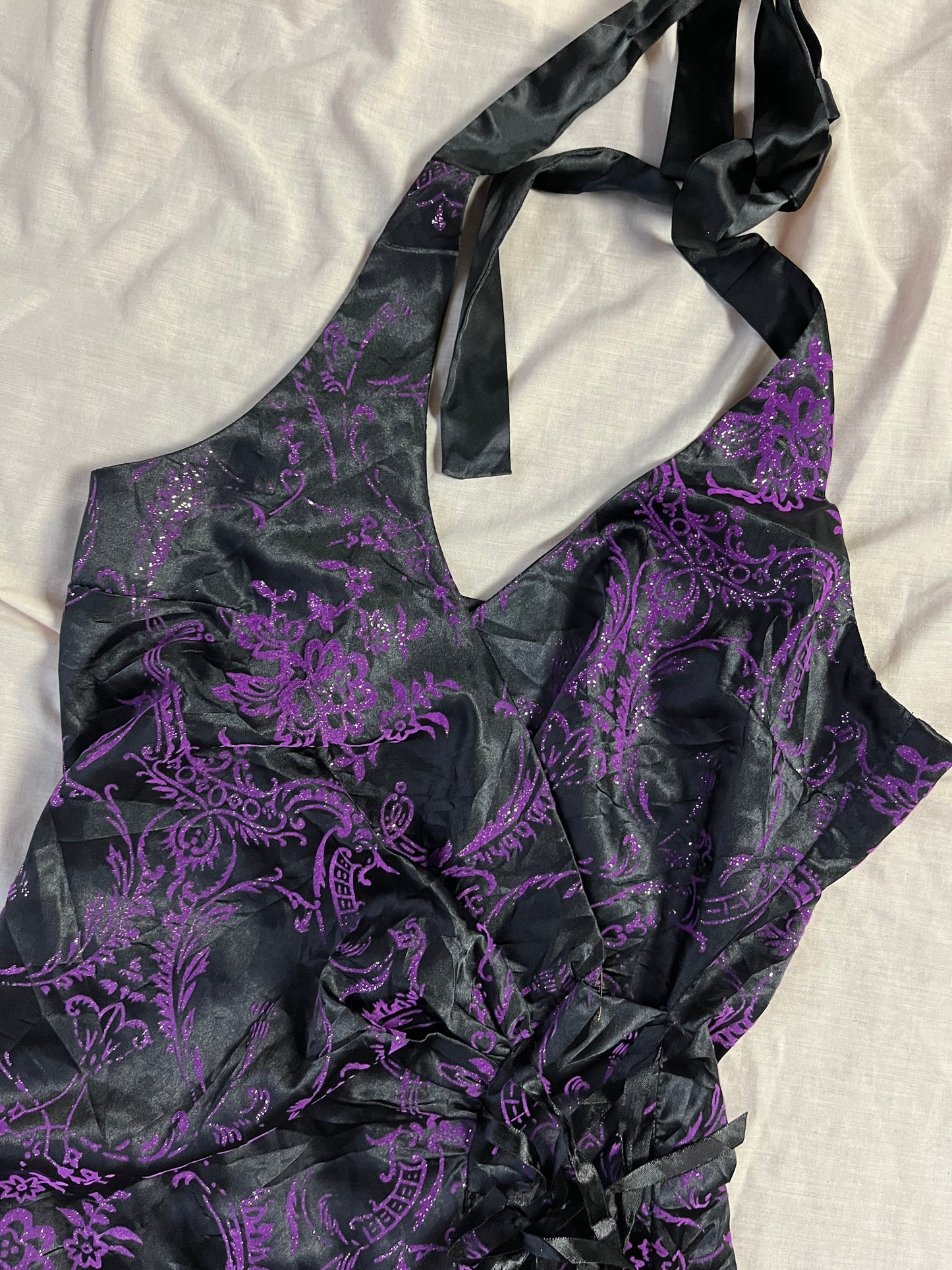 Black/Purple Halter Dress - UK 10
