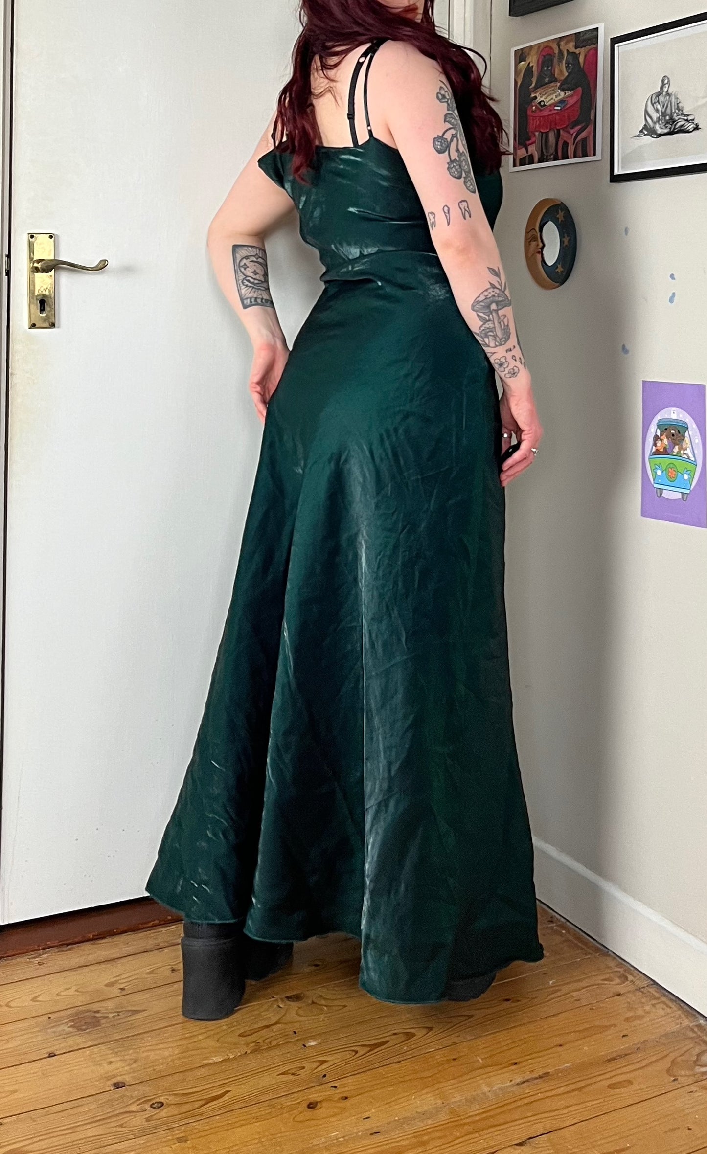 Green Satin Evening Dress - UK 10