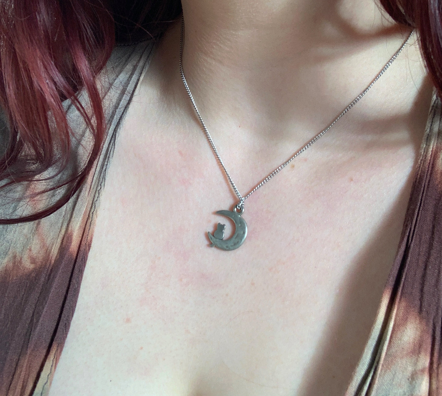 A Cat And Her Moon Pendant Necklace