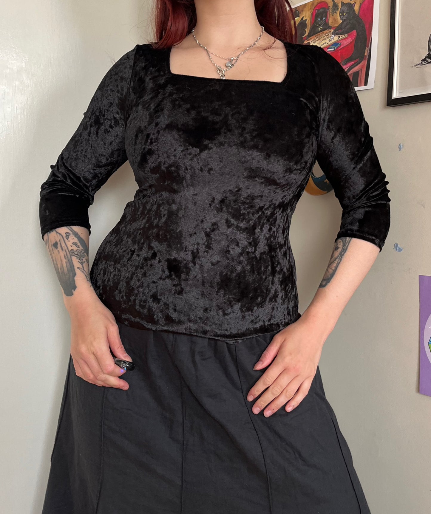 Square Neck Velvet Top UK 10