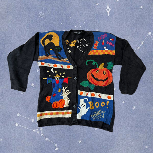 Haunted Harvest 1990s Halloween Cardigan L