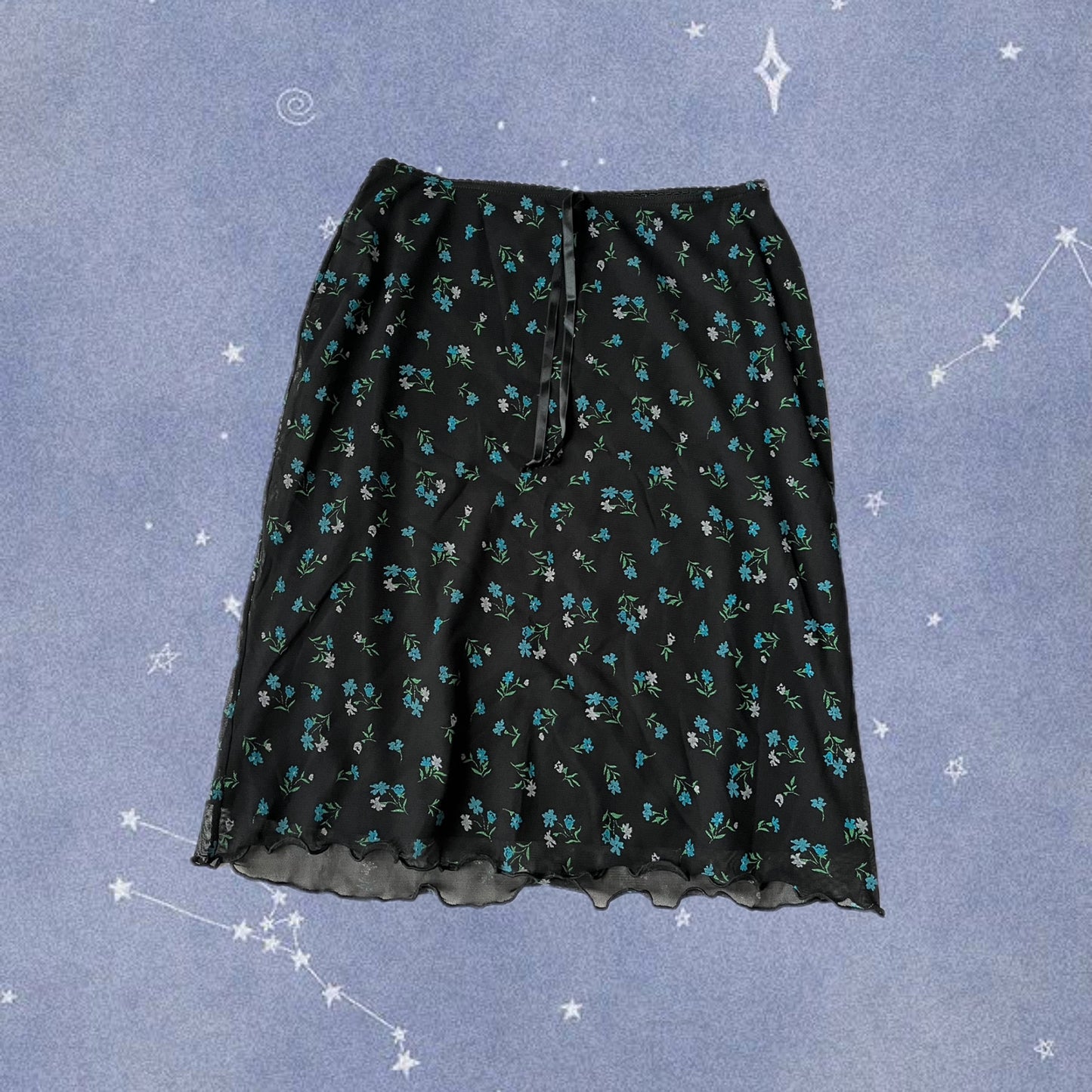 Black Floral Mesh Midi Skirt - UK 8-10