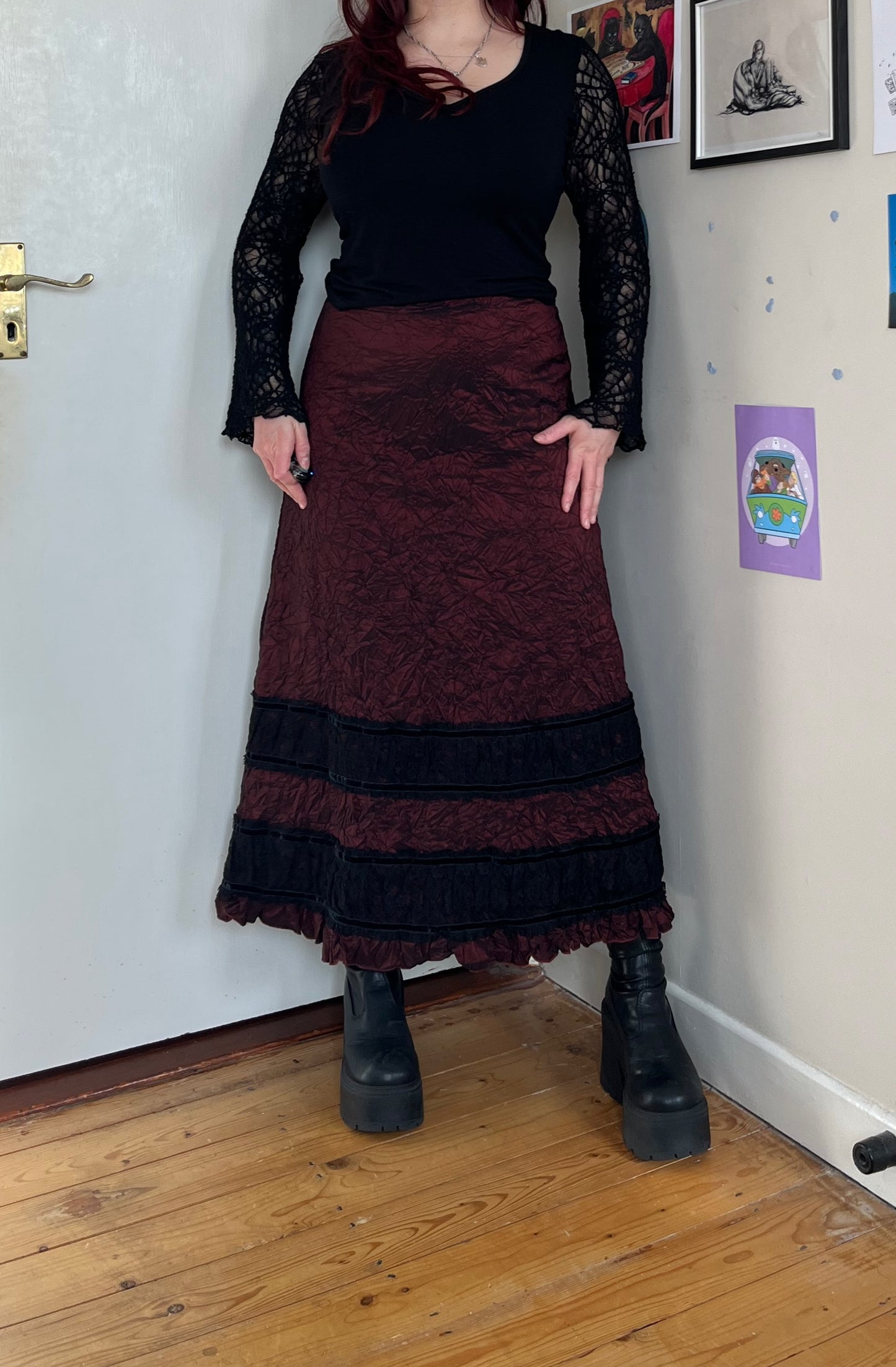 Burgundy Satin Skirt UK 10-14