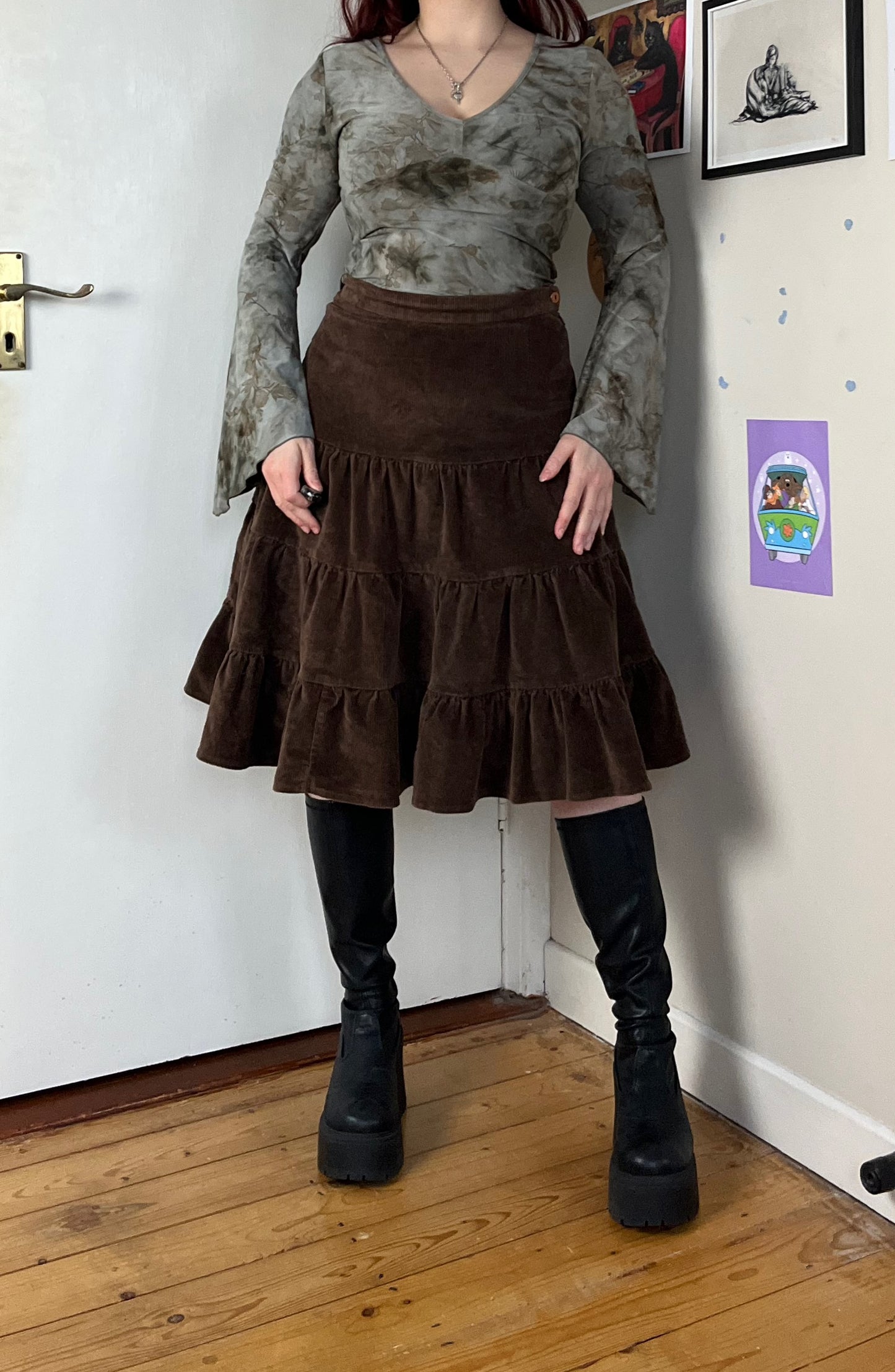 Brown Corduroy Skirt UK 12