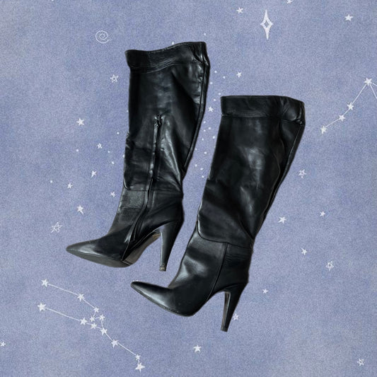 1990s Black Leather Boots UK 4/ EU 37