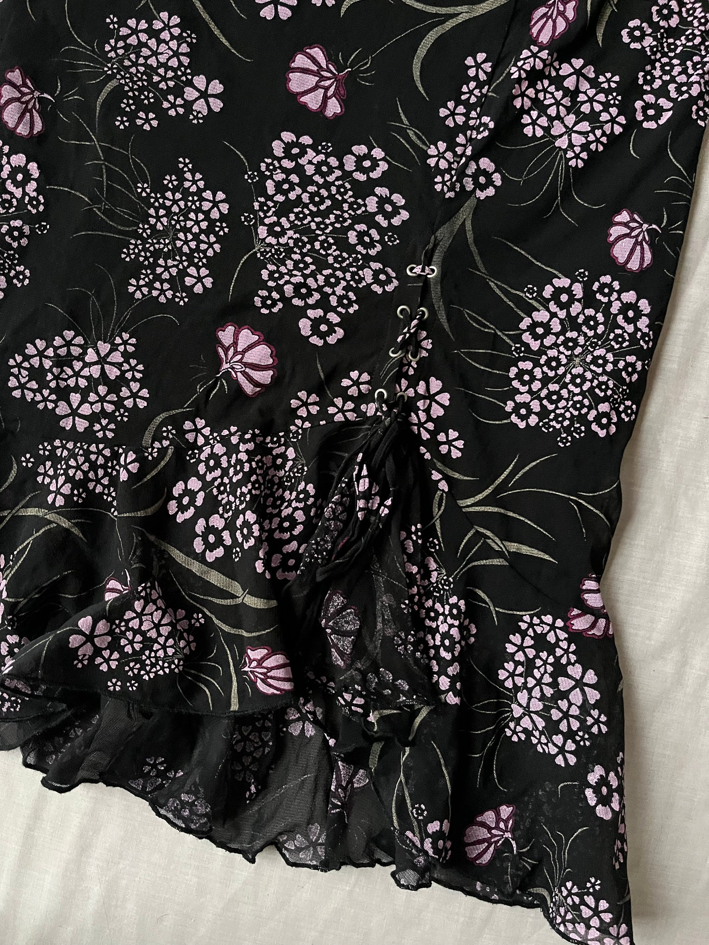 Black Floral Mesh Skirt - UK 12-14