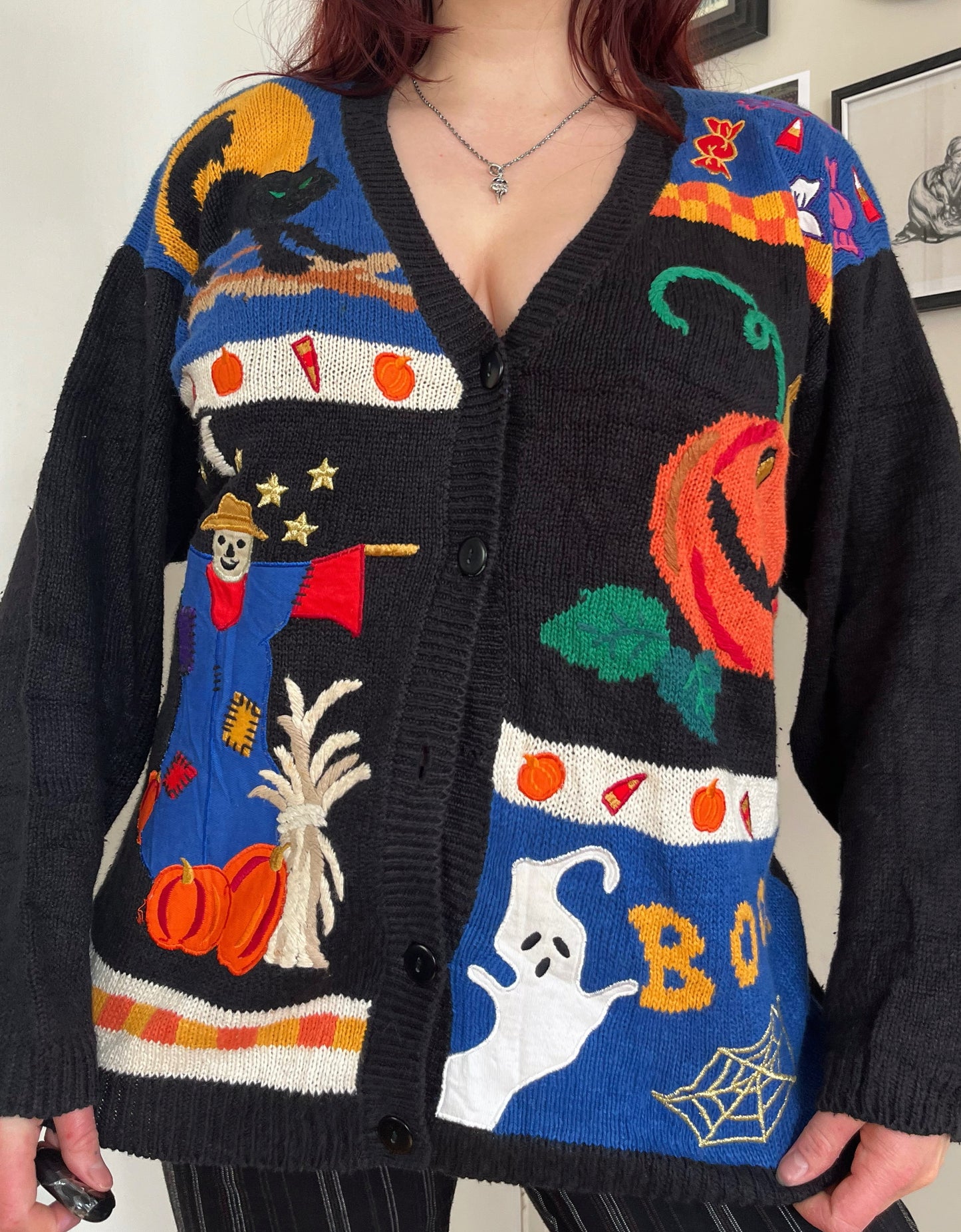 Haunted Harvest 1990s Halloween Cardigan L