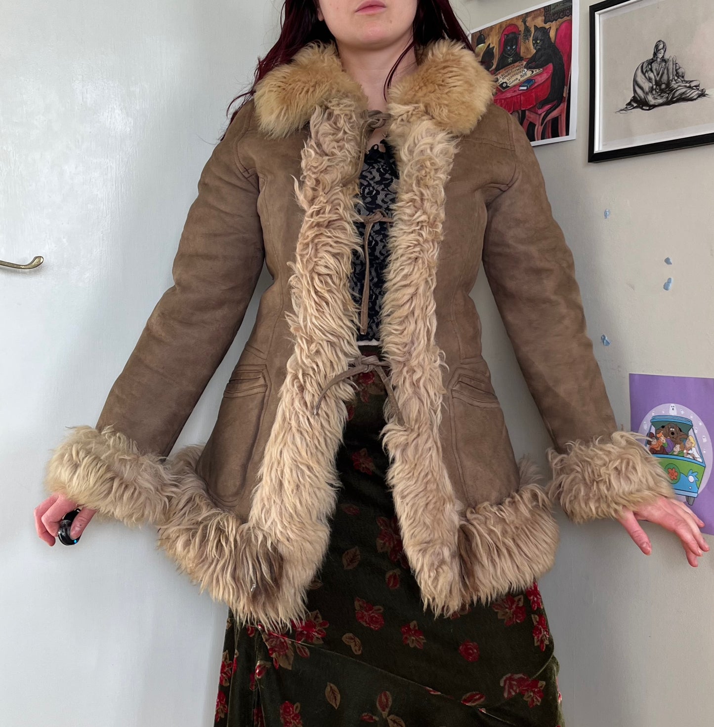 Tan Shearling Afghan Coat - Size M